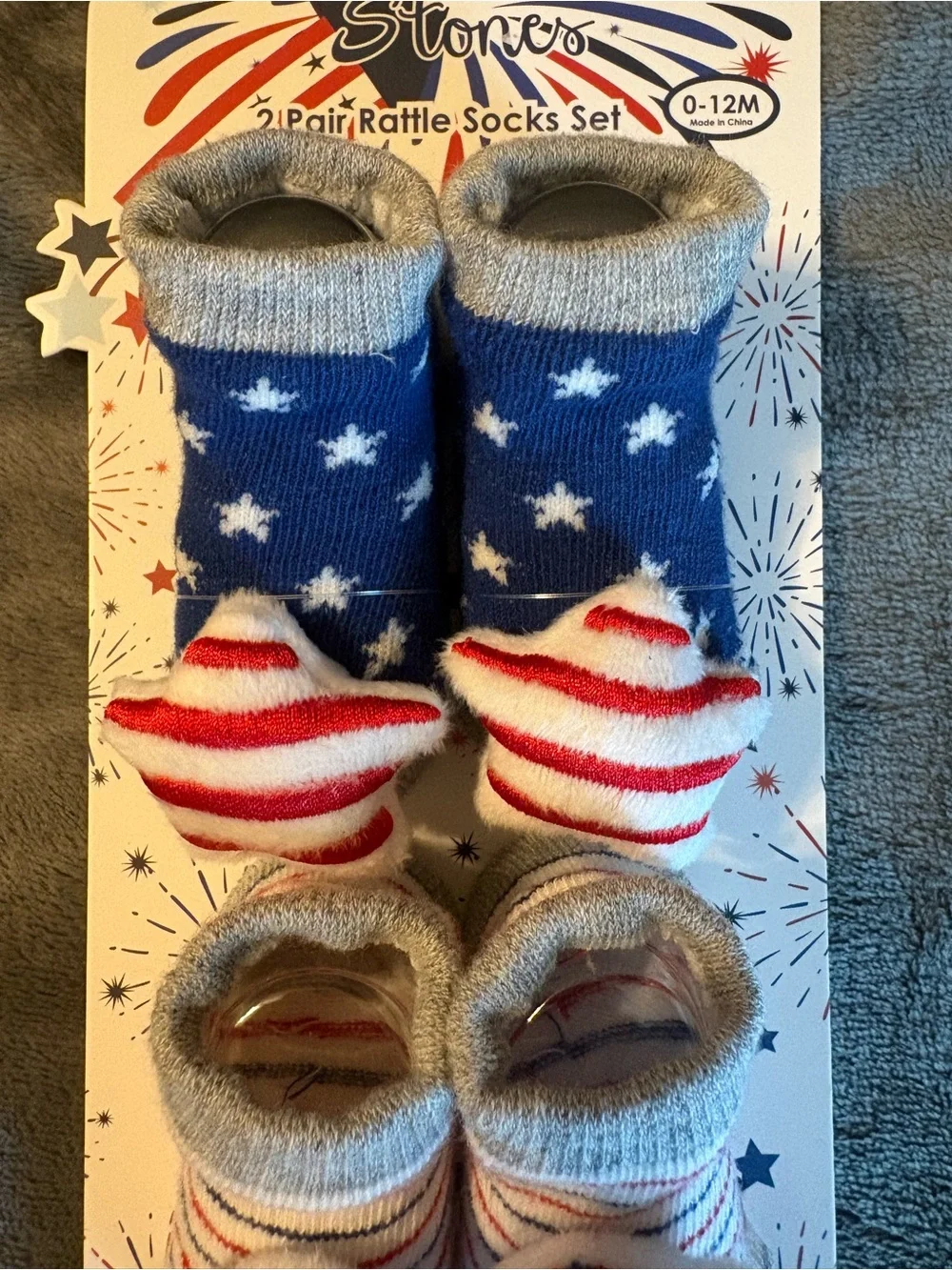 Stepping Stones Kids Red, White & Blue 2 Pair Rattle Socks Set Size 0-12M